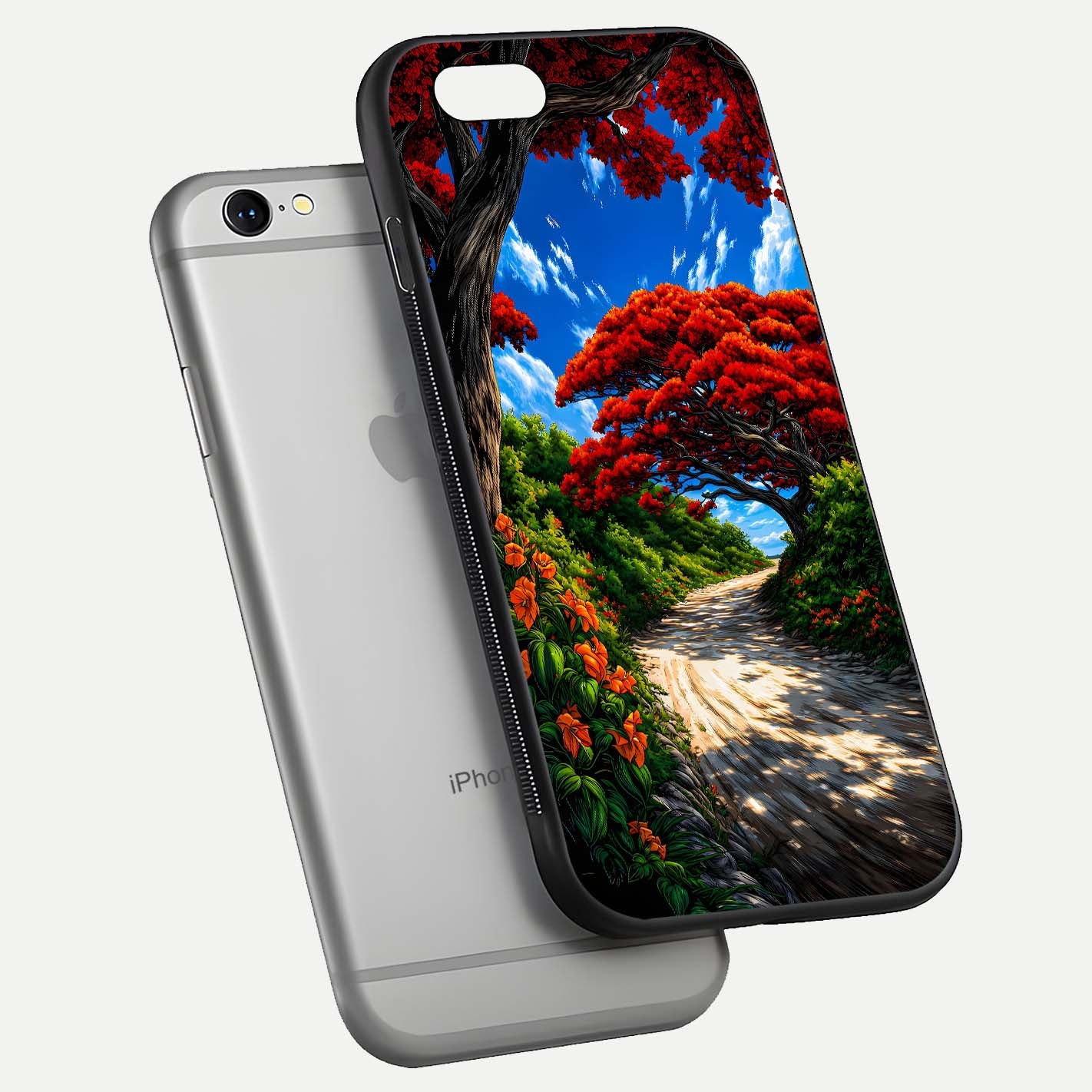 Red Trees Pathway Glass Case For iPhone 6