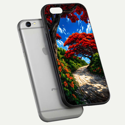 Red Trees Pathway Glass Case For iPhone 6