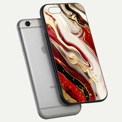 Red & White Marble Glass Case For iPhone 6