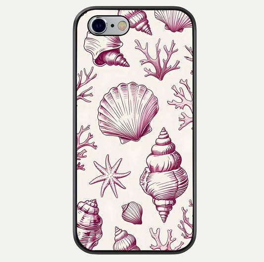 Pink Shells Outline Glass Case For iPhone 6