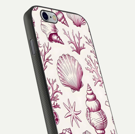 Pink Shells Outline Glass Case For iPhone 6