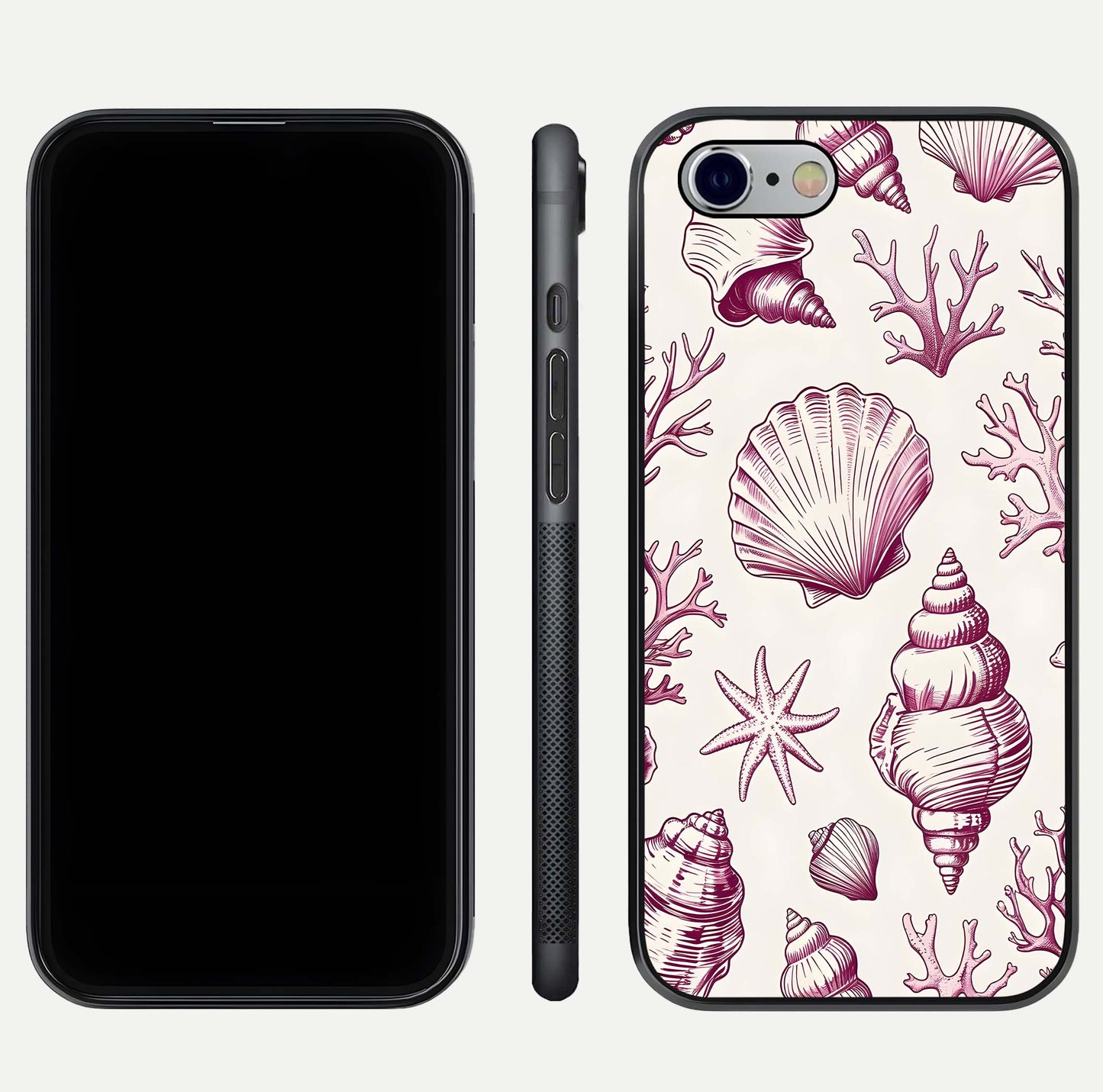 Pink Shells Outline Glass Case For iPhone 6