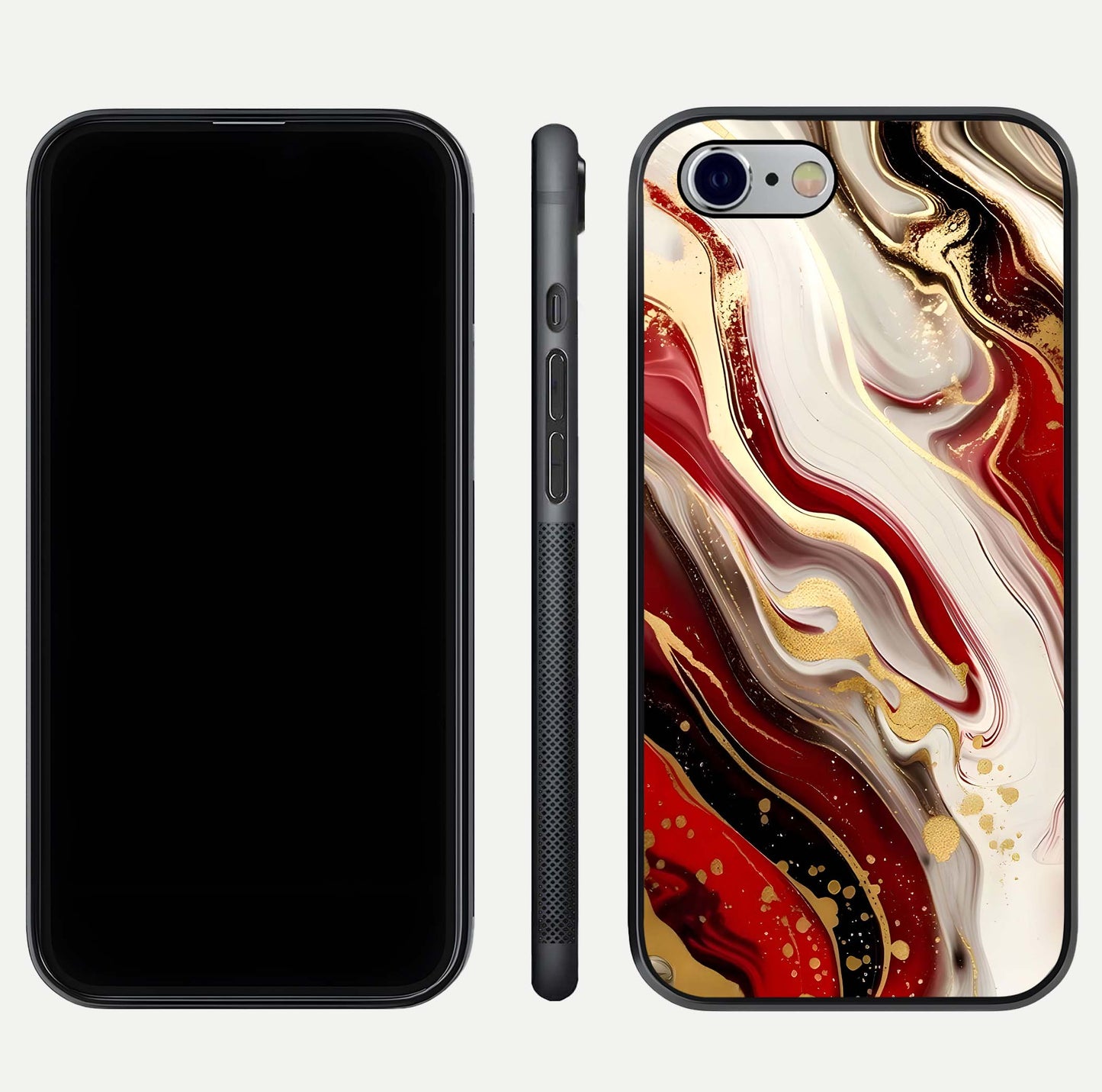 Red & White Marble Glass Case For iPhone 6