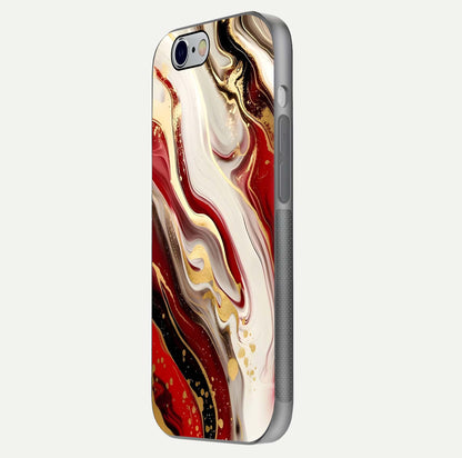 Red & White Marble Glass Case For iPhone 6