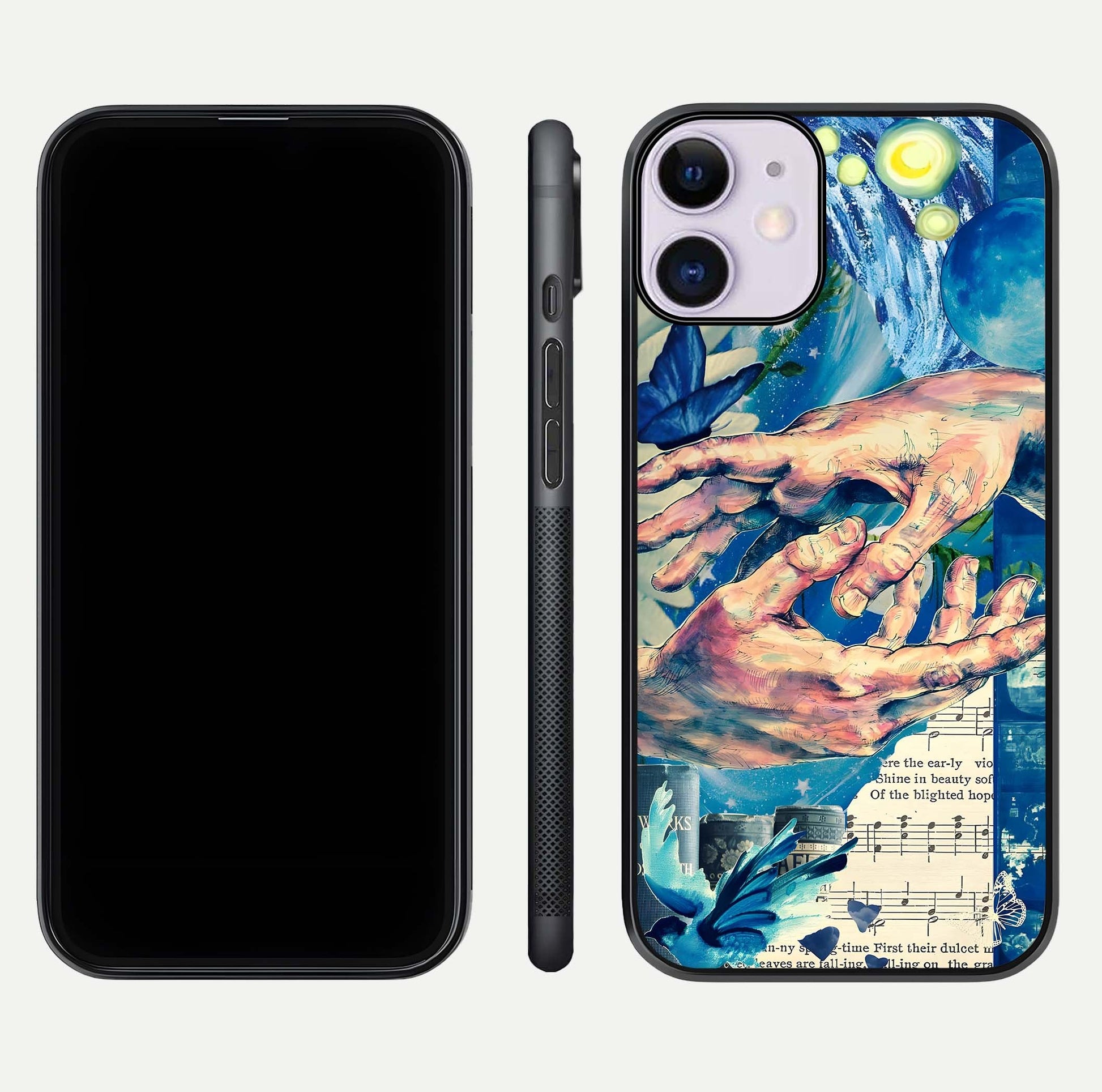 Aesthetic Divider Glass Case for iPhone 16 Pro front and back view layout showing black front display and minimal divider glass back