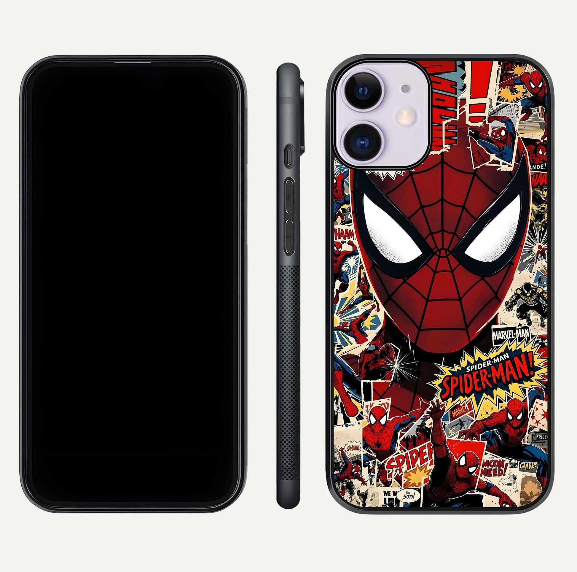 Aesthetic Wonder Spider Glass Case for iPhone 16 Pro dual-view layout showing premium glass shine and strong edge design