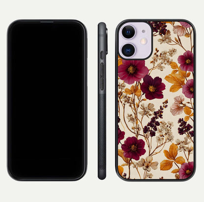 Autumn Wine Bloom Glass Case for iPhone 11 front and back layout showing autumn print and HD glass clarity