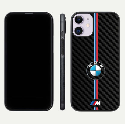 BMW Pattern Glass Case for iPhone 11 front-and-back layout displaying car-themed art and premium glass gloss
