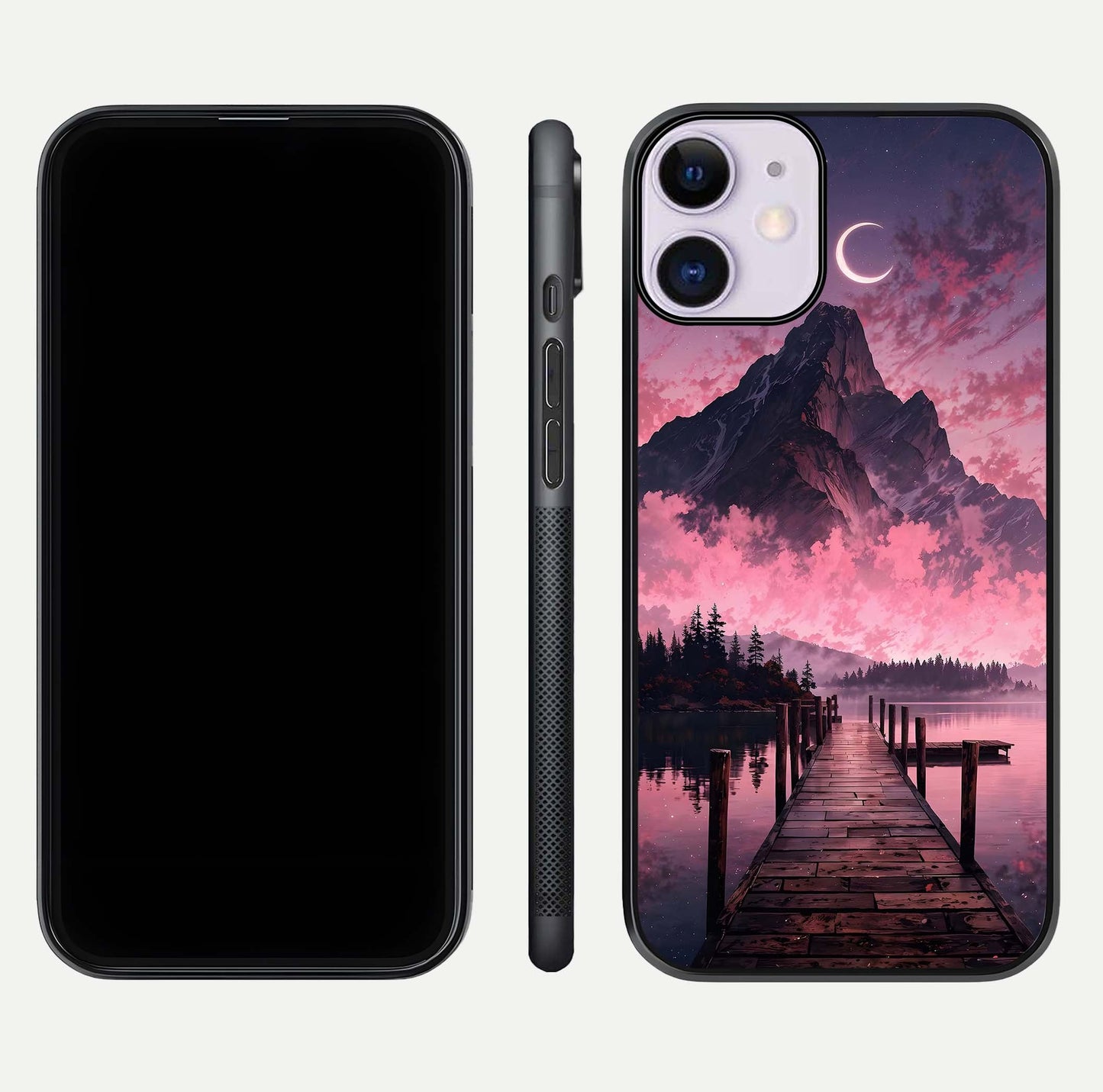Beautyful Mountain View Glass Case for iPhone 11 front and back layout showcasing natural tones and clarity