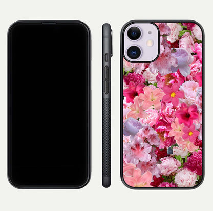 Bloom Crush Fantasy Glass Case for iPhone 11 dual-view layout highlighting edges and premium shine