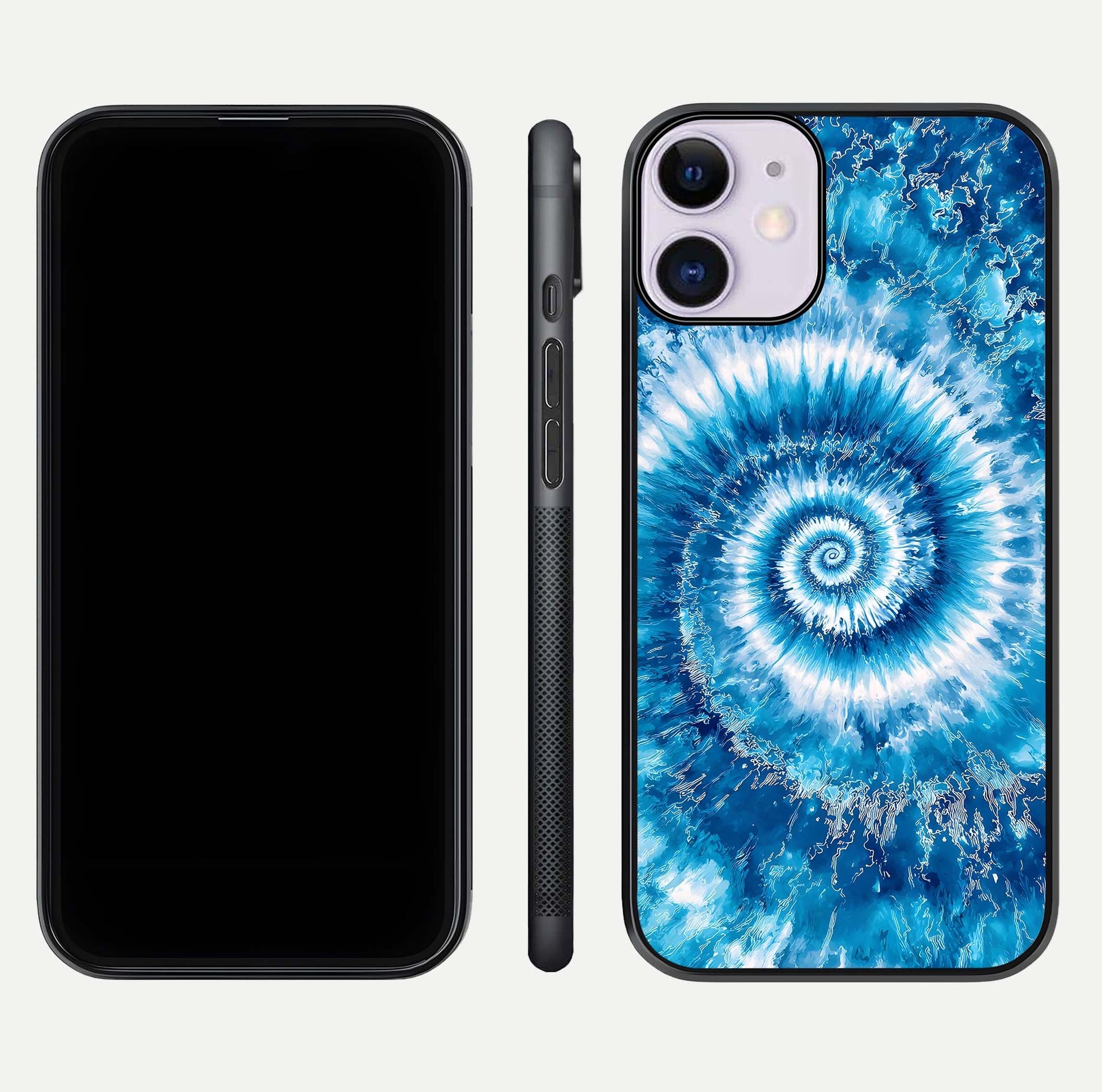 Blue Galaxy Wave Glass Case for iPhone 11 front-and-back layout showing gradient flow and shine clarity