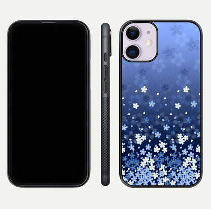 Blue Starry Glass Case for iPhone 11 dual-view layout showing star spread and smooth edge shine