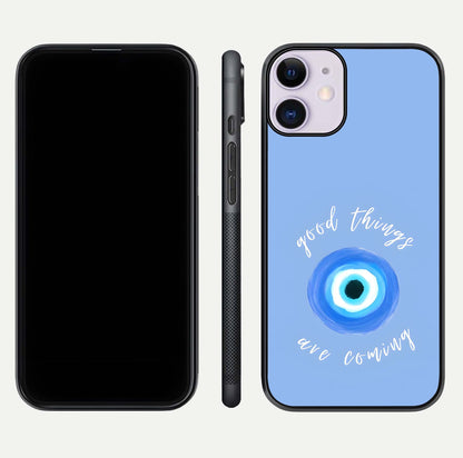 Bright Future Ahead Glass Case for iPhone 11 front-and-back layout showing clean font style and gloss shine