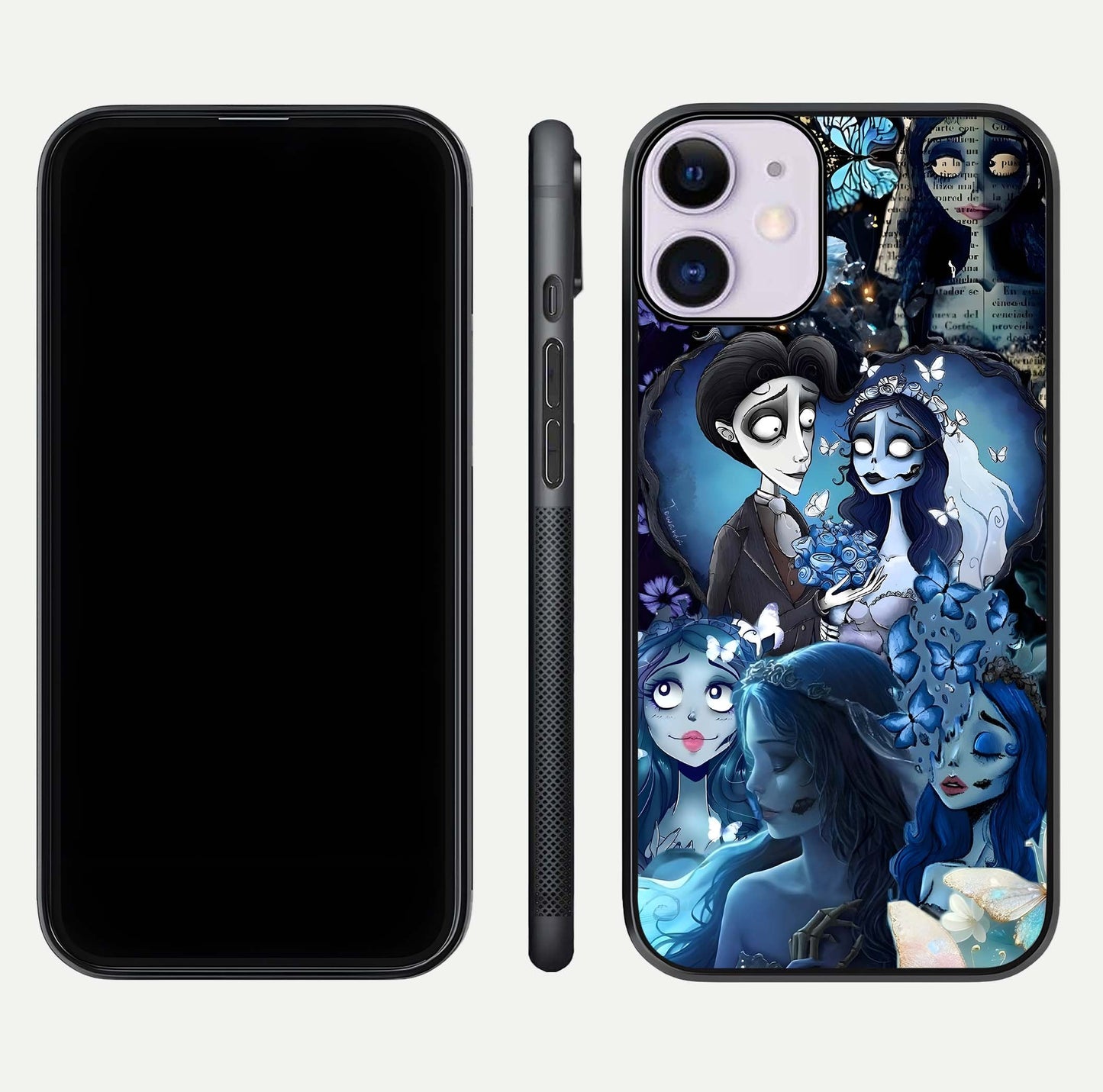 Butterfly Ghost Soul Glass Case for iPhone 11 front-and-back layout highlighting dark art balance and HD shine