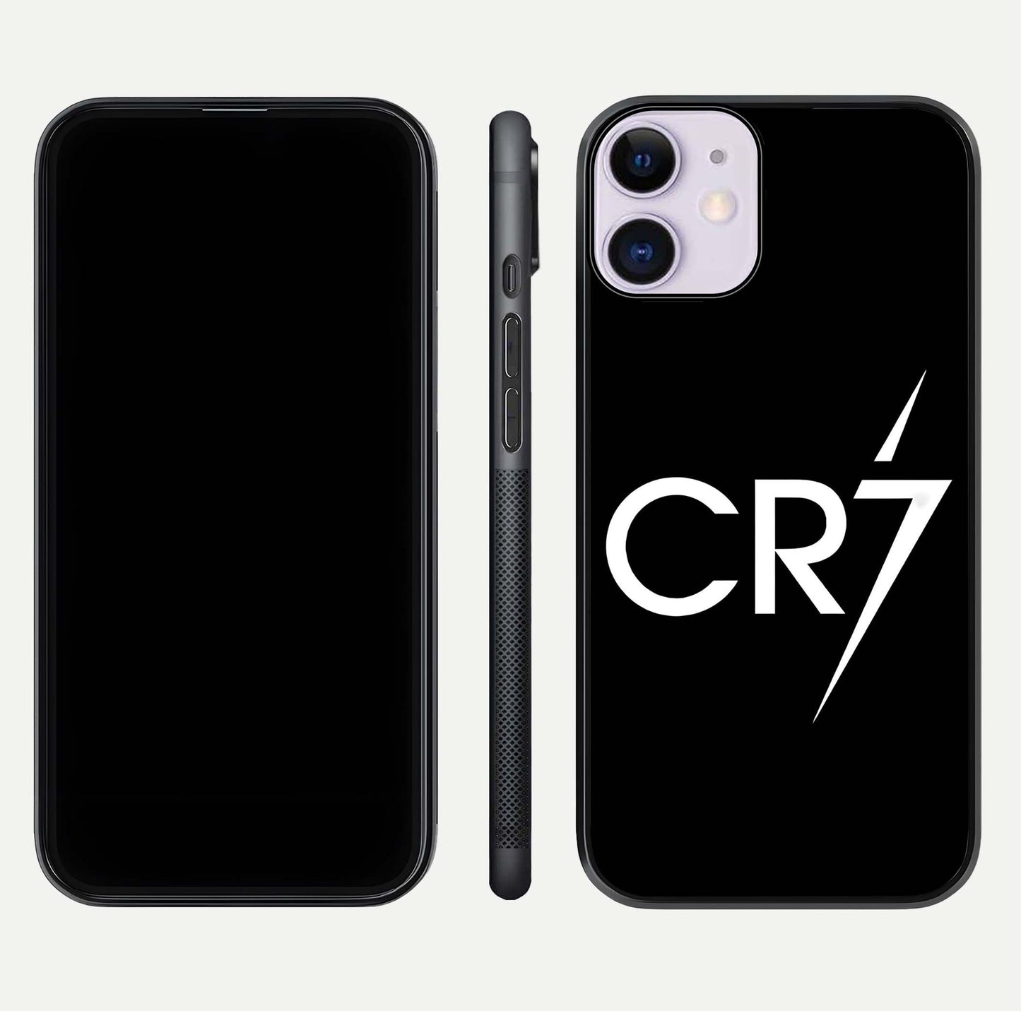 CR7 Elite Strike Glass Case for iPhone 11 dual-view layout showing sport tones and edge clarity