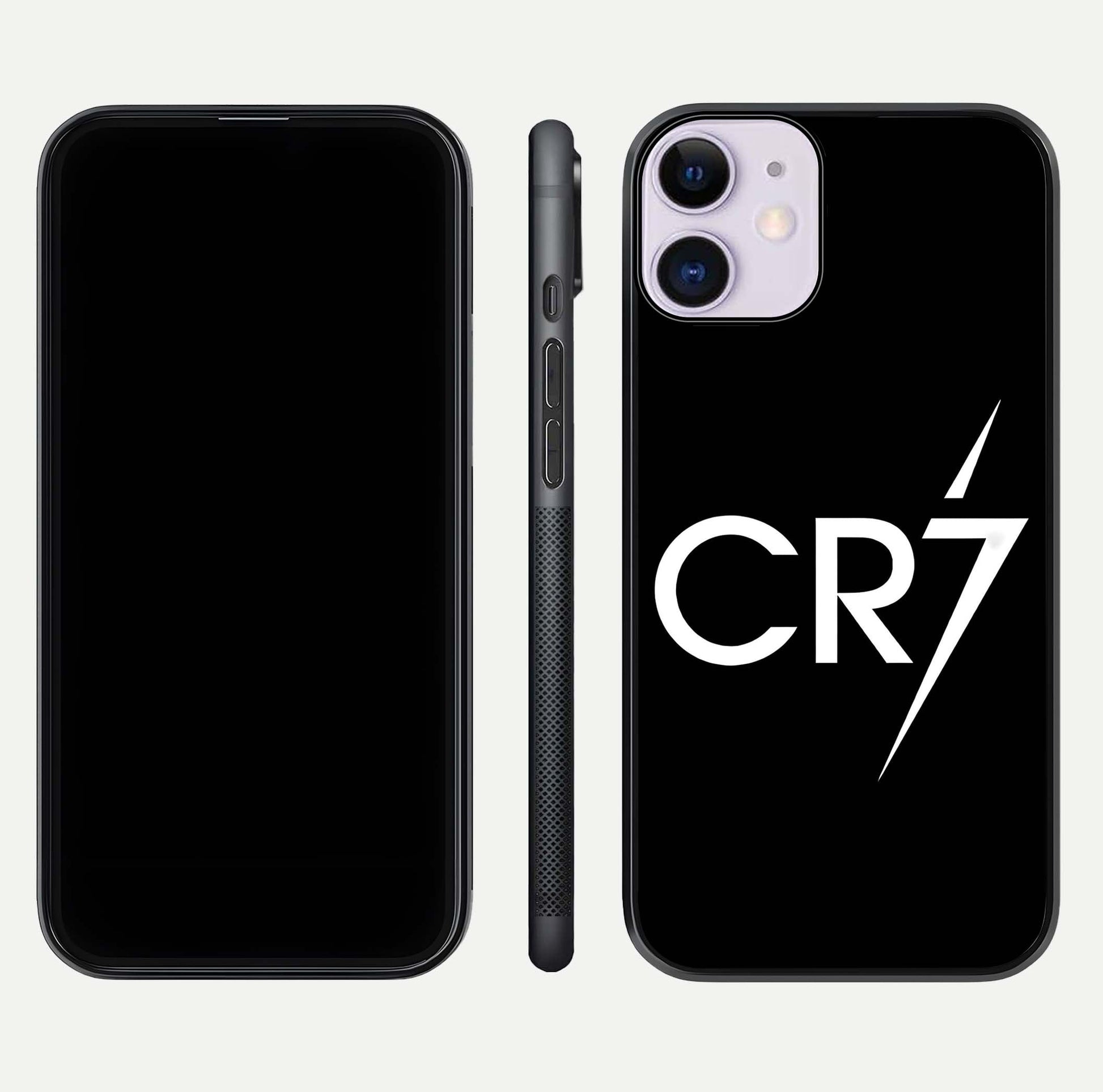 CR7 Elite Strike Glass Case for iPhone 11 dual-view layout showing sport tones and edge clarity