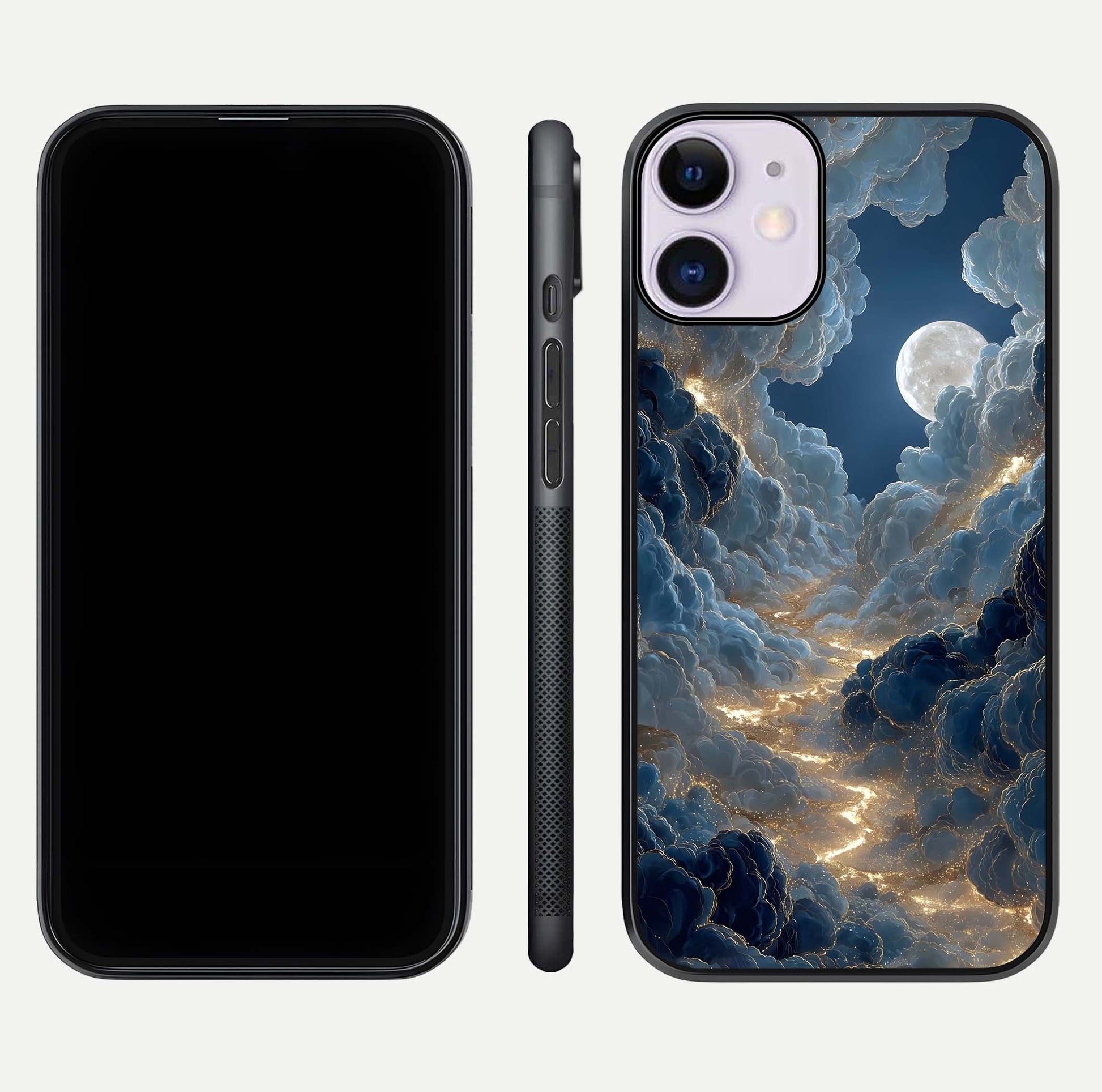 Celestial Cloud Road Glass Case for iPhone 11 front-and-back layout displaying balance between light and depth
