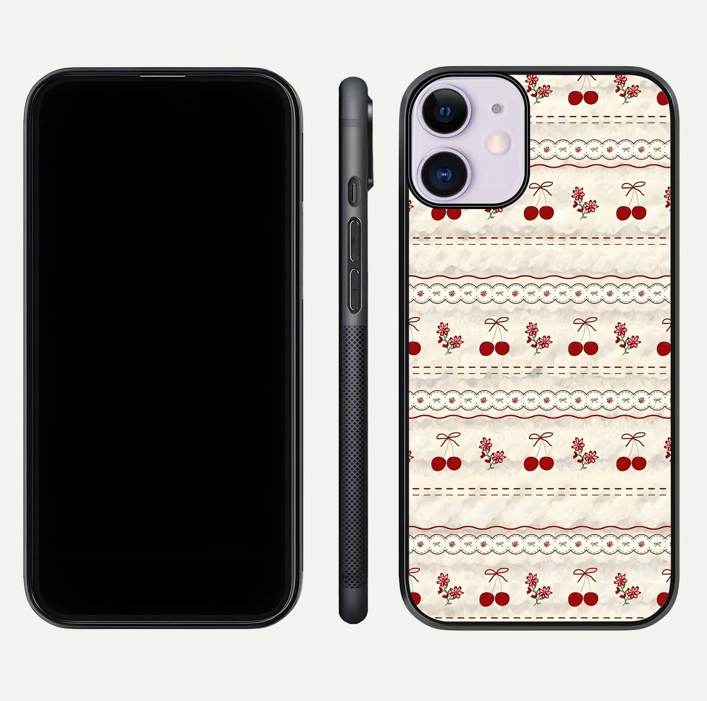 Cherry Bloom Charm Glass Case for iPhone 11 front-and-back layout displaying floral art and smooth finish