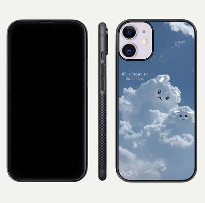 Cloud Bunny Dreams Glass Case for iPhone 11 dual-view layout displaying aesthetic tones and smooth polish