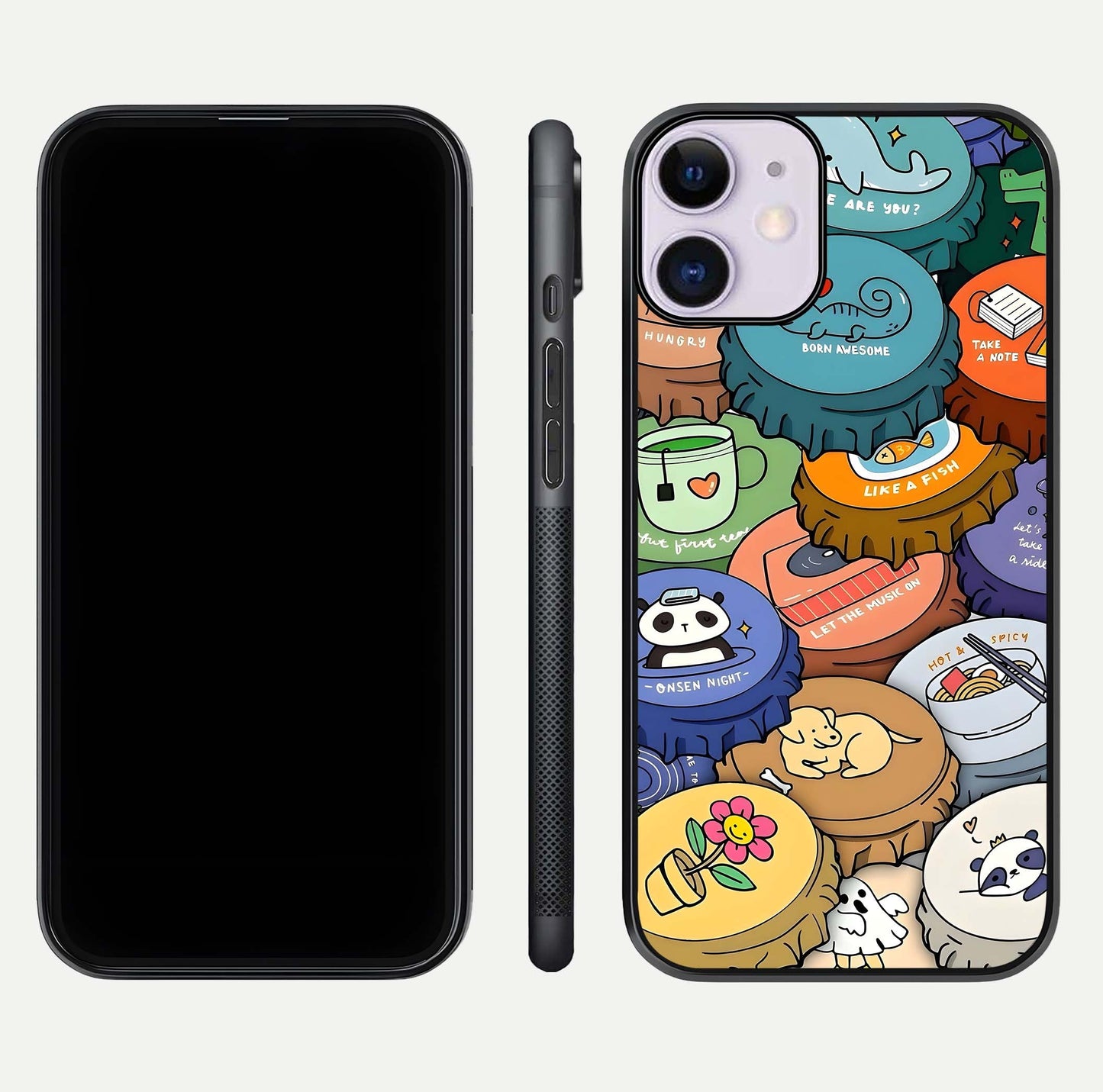 Coins Patterns Glass Case for iPhone 11 dual-view layout displaying elegant art and glass clarity