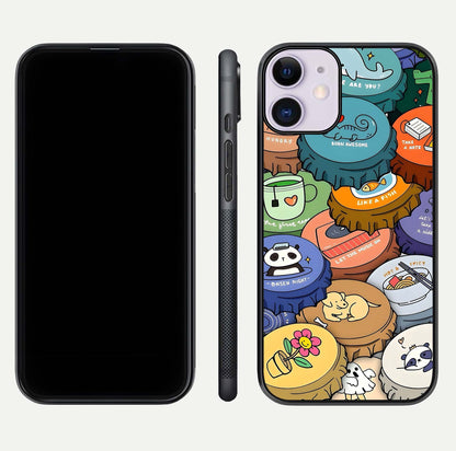 Coins Patterns Glass Case for iPhone 11 dual-view layout displaying elegant art and glass clarity