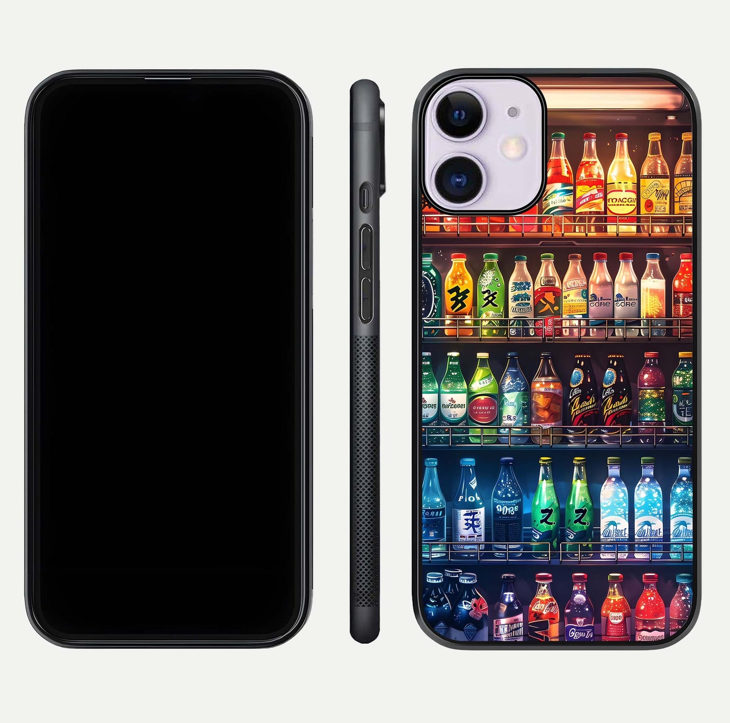 Colorful Soda Bottles Glass Case for iPhone 11 dual-view layout displaying playful tones and gloss clarity