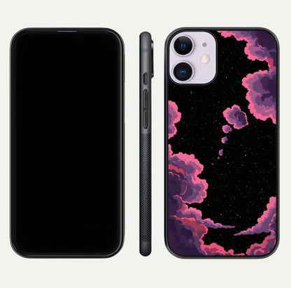 Cosmic Cloud Journey Glass Case for iPhone 11 dual-view layout displaying celestial tones and edge clarity