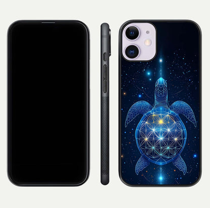 Crimson Blue Turtle Glass Case for iPhone 11 dual-view layout displaying ocean tones and HD finish