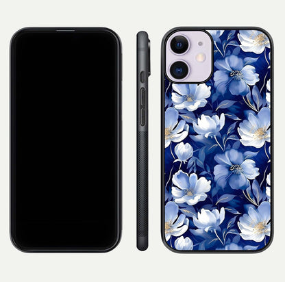 Cute Floral Patterns Glass Case for iPhone 11 dual-view layout displaying HD floral print and curved edges