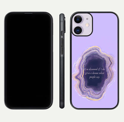 Damned People Quote Glass Case for iPhone 11 dual-view layout displaying modern print and glass clarity