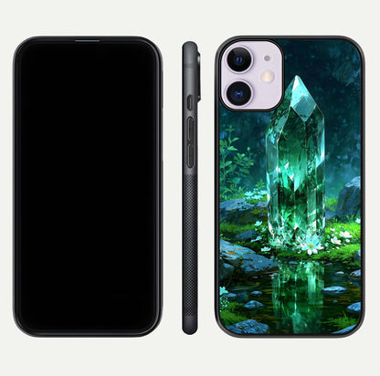 Emerald Light Crystal Glass Case for iPhone 11 dual-view layout displaying gem-like tones and polished edge