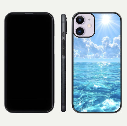 Endless Ocean Horizon Glass Case for iPhone 11 dual-view layout displaying calm seascape and curved edges
