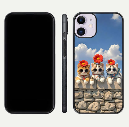 Floral Kitty Squad Glass Case for iPhone 11 dual-view layout displaying vibrant tones and smooth edges