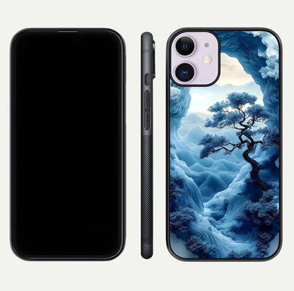 Frozen Serenity Gate Glass Case for iPhone 11 dual-view layout displaying winter theme and smooth curves