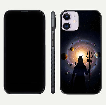 Galactic Shiva Vision Glass Case for iPhone 11 front and back view layout showing celestial background and polished curved glass