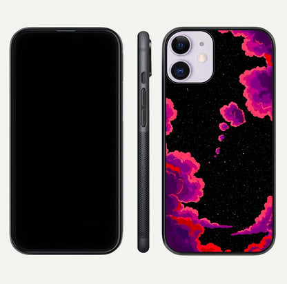 Galaxy Dream Frame Glass Case for iPhone 11 front and back view layout highlighting cosmic design and smooth glass curvature