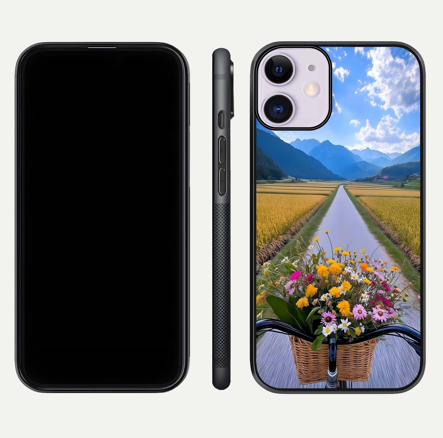 Golden Field Journey Glass Case for iPhone 11 front and back view layout highlighting natural gradient and smooth glass finish