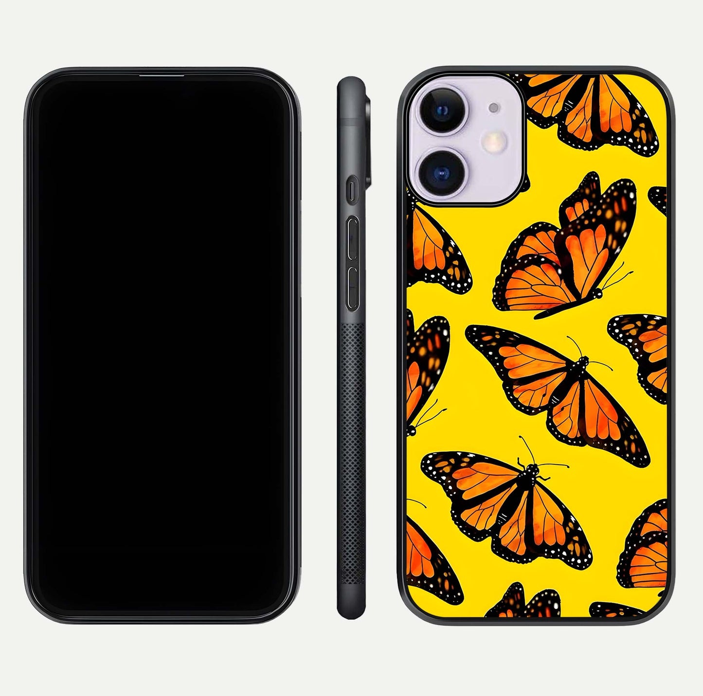 Golden Wing Flight Glass Case for iPhone 11 front and back view layout highlighting graceful lines and curved glass