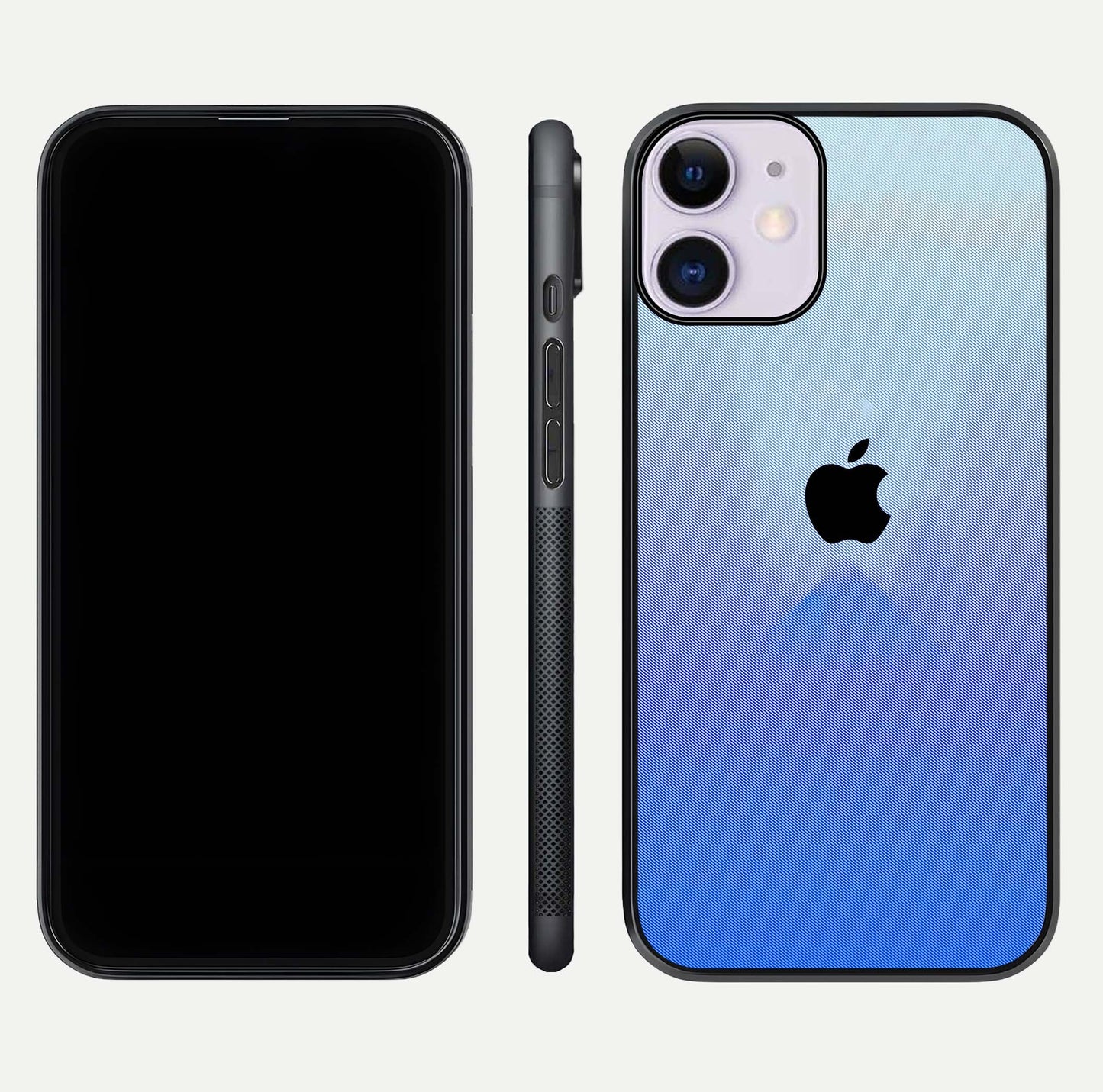 Gradient Apple Vibe Glass Case for iPhone 11 front and back view layout highlighting minimalist Apple design and curved edges