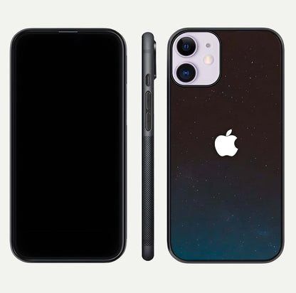 Green Emerald Apple Logo Glass Case for iPhone 11 front and back view layout highlighting vibrant tones and curved glass