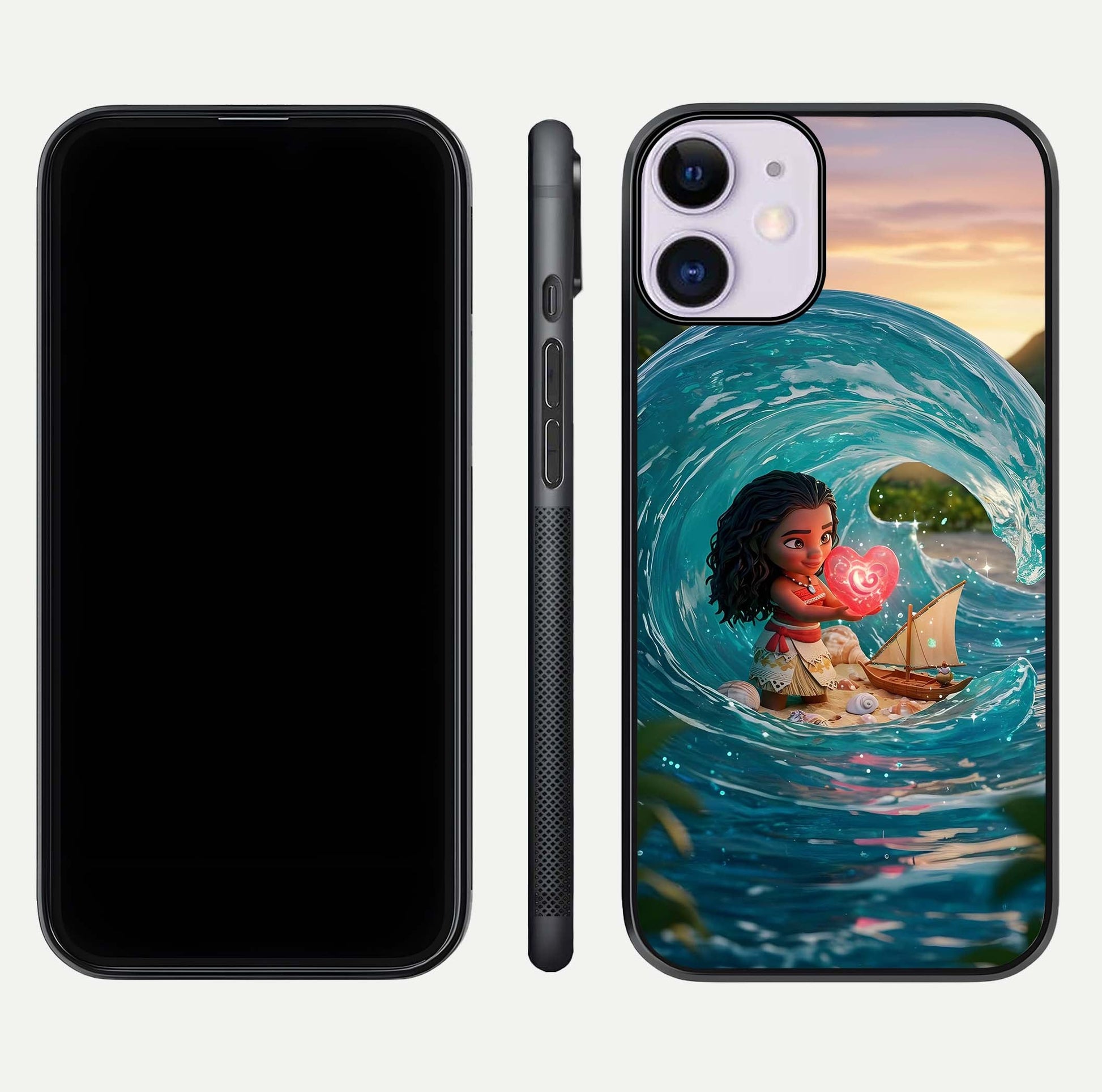 Heart of Ocean Glass Case for iPhone 11 front and back view layout highlighting sea-themed art and curved glass edges