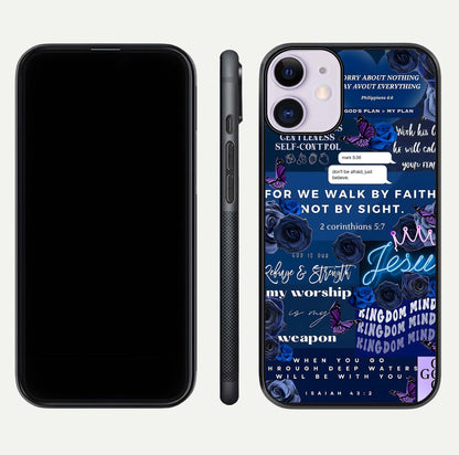 Kingdom Faith Glow Glass Case for iPhone 11 front and back view layout highlighting radiant spiritual design