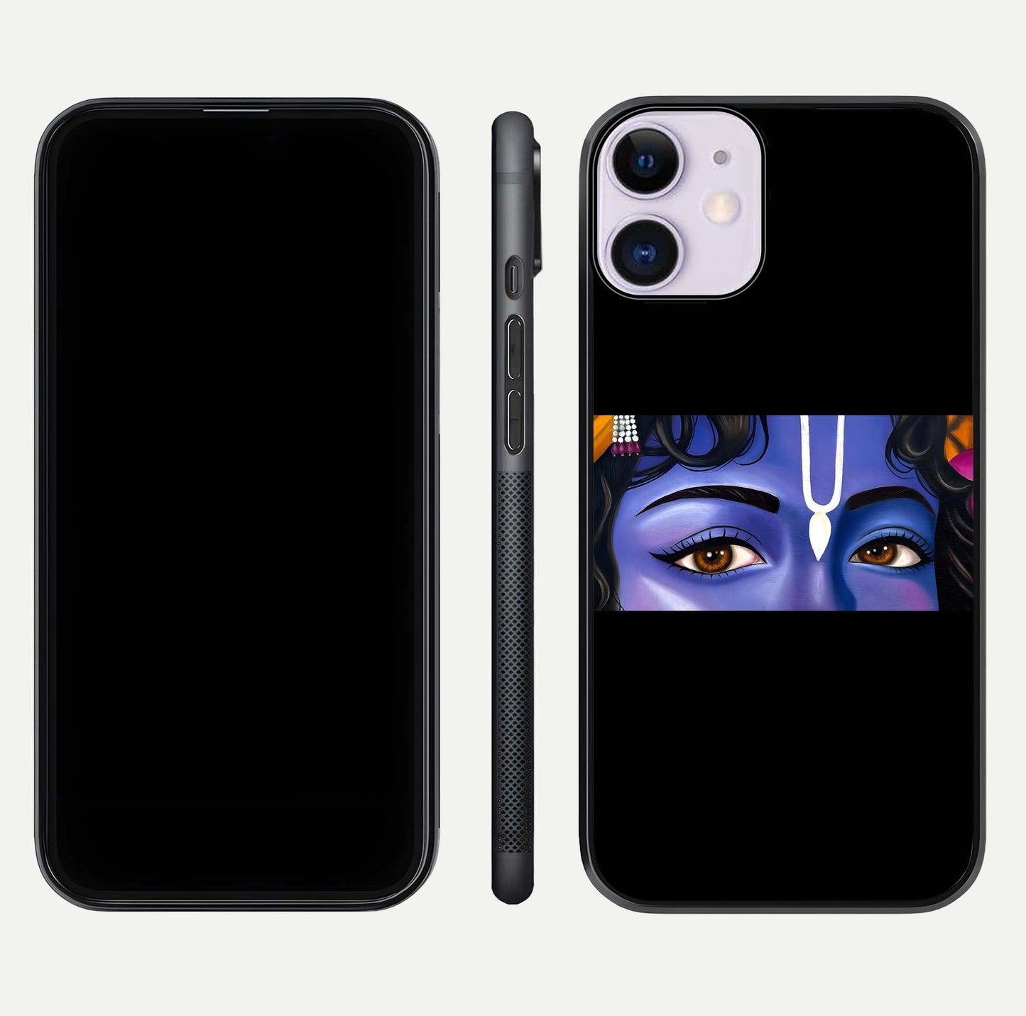 Krishna Eye Glass Case for iPhone 11 front and back view layout highlighting detailed spiritual motif