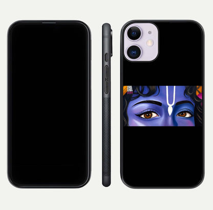 Krishna Eye Glass Case for iPhone 11 front and back view layout highlighting detailed spiritual motif