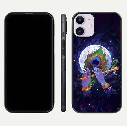 Krishna Hands Art Glass Case for iPhone 11 front and back view layout displaying soft edges and spiritual tones