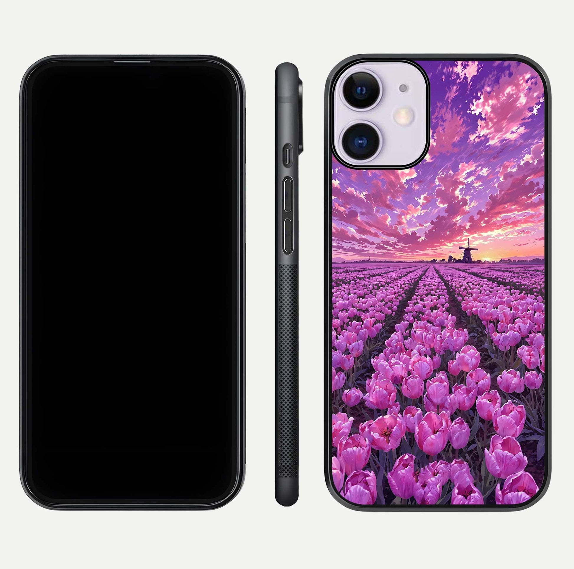 Lavender Dream Skies Glass Case for iPhone 11 front and back view layout highlighting dreamy sky gradient