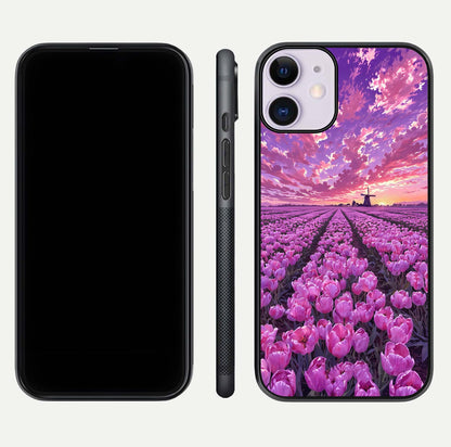Lavender Dream Skies Glass Case for iPhone 11 front and back view layout highlighting dreamy sky gradient