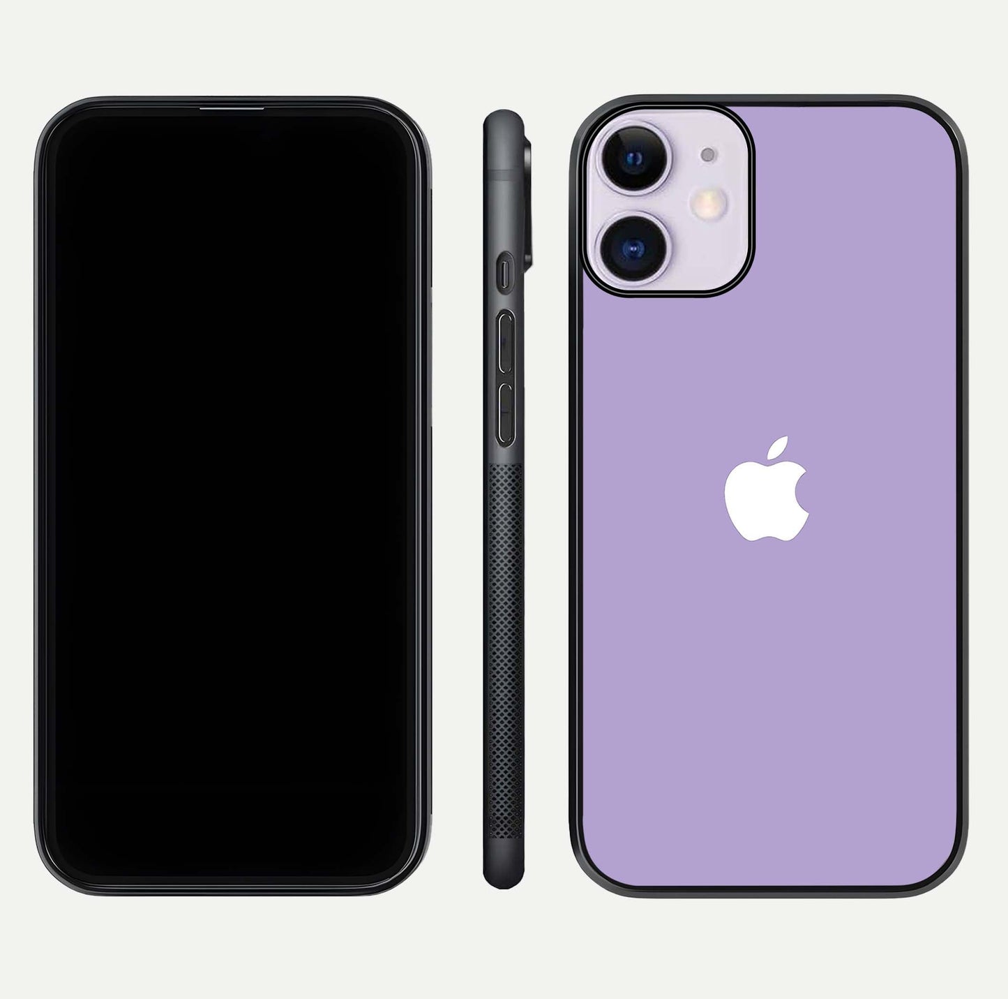 Lavender Soft Minimal Glass Case for iPhone 11 front and back view layout highlighting soft hue and curved edges