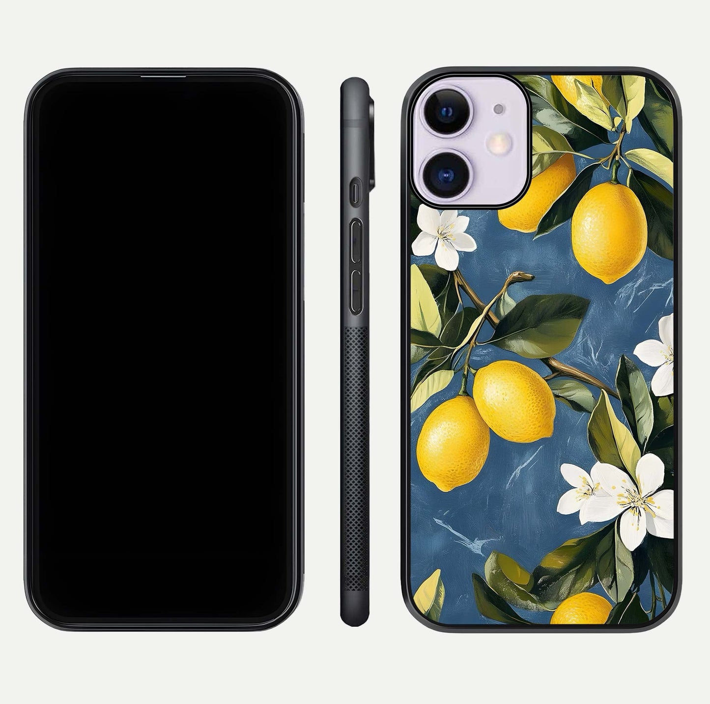 Lemon Dream Garden Glass Case for iPhone 11 front and back view layout highlighting garden tones and edges