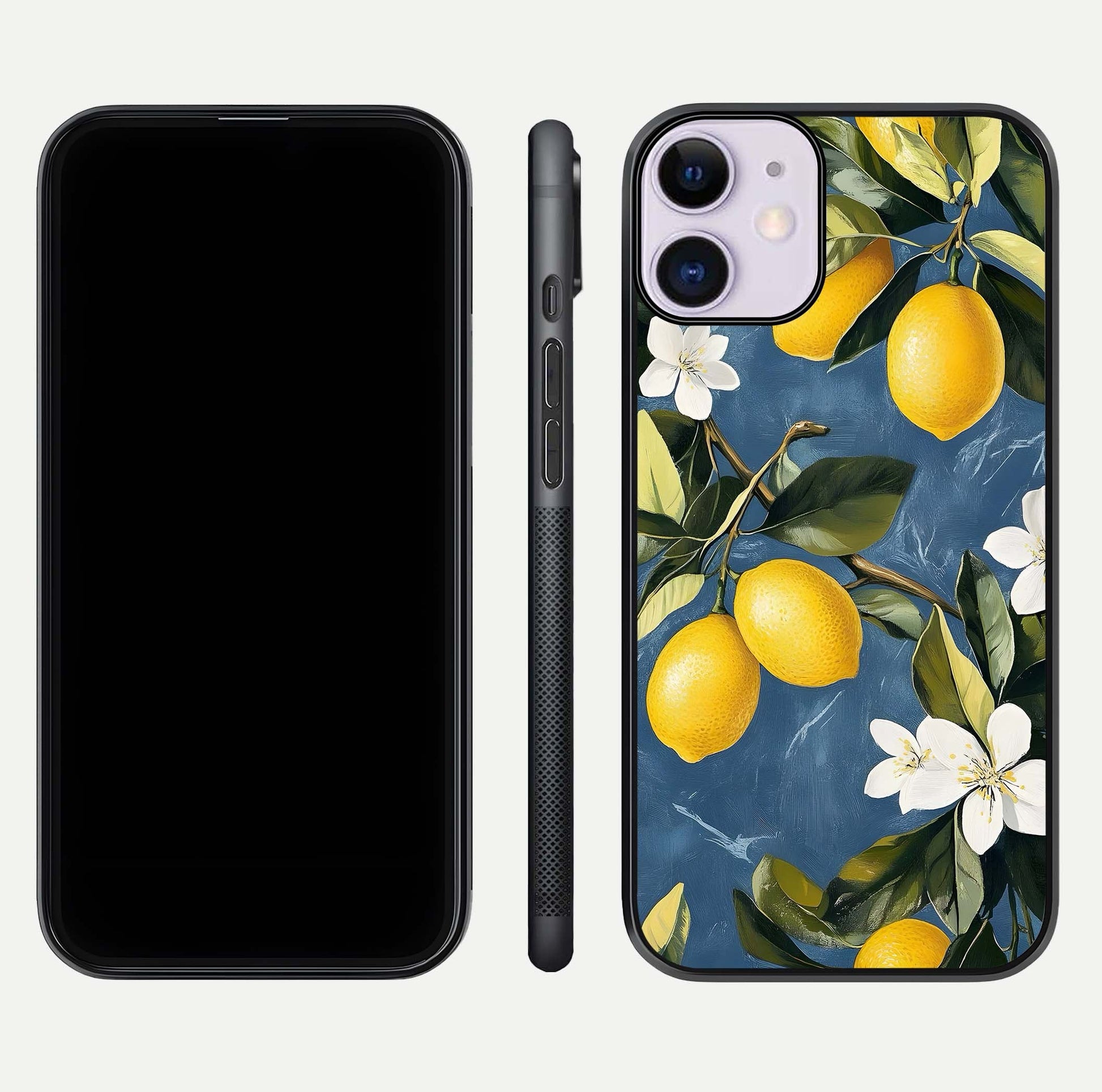 Lemon Dream Garden Glass Case for iPhone 11 front and back view layout highlighting garden tones and edges
